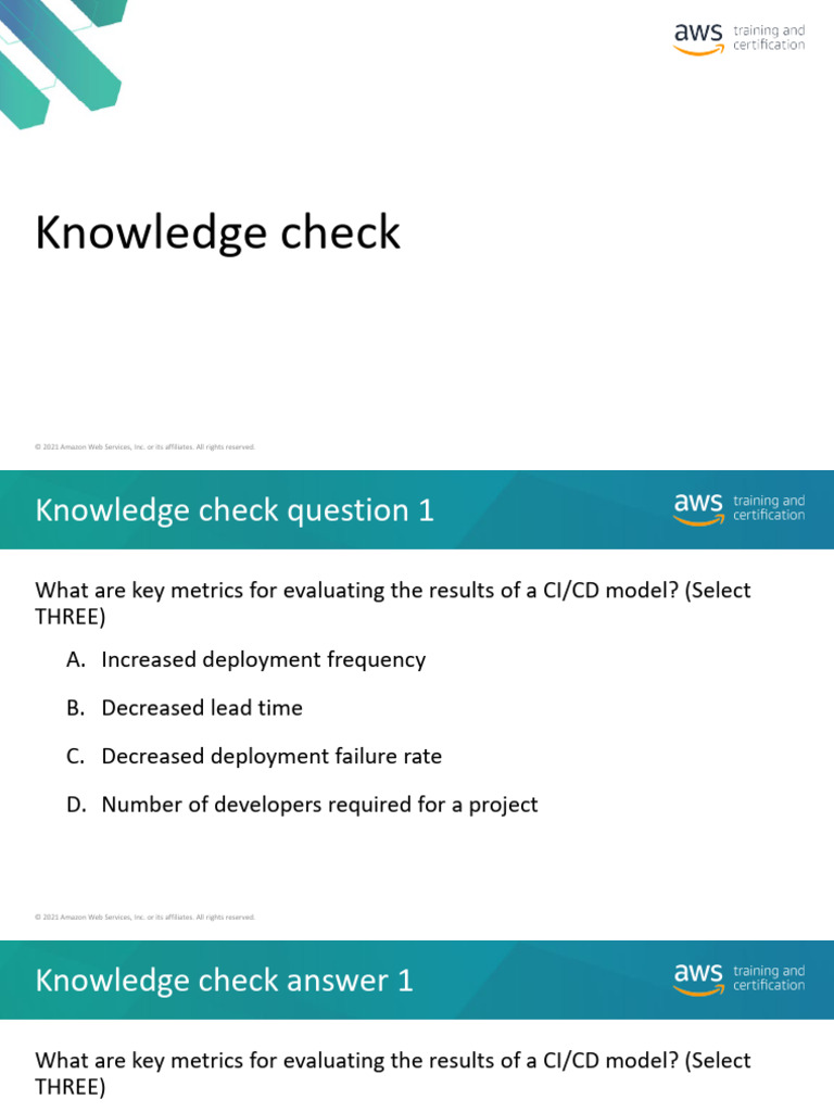 CICD Knowledge Check | PDF | Version Control | Amazon Web Services