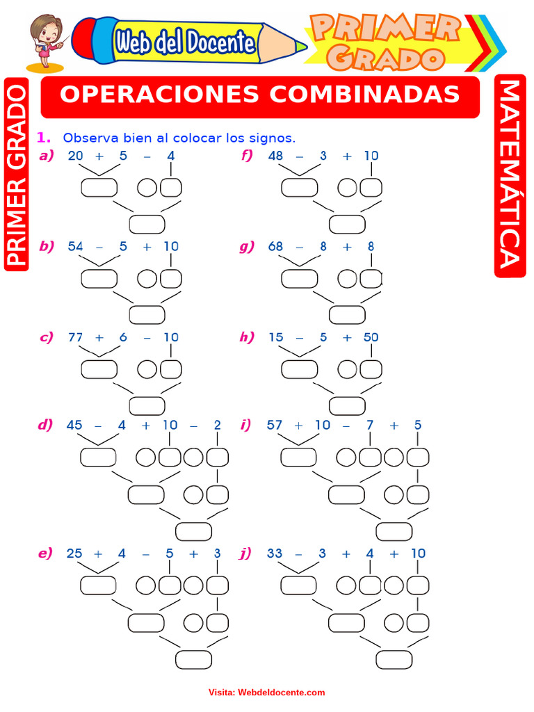 Operaciones Combinadas de Suma y Resta para Primer Grado de Primaria | PDF