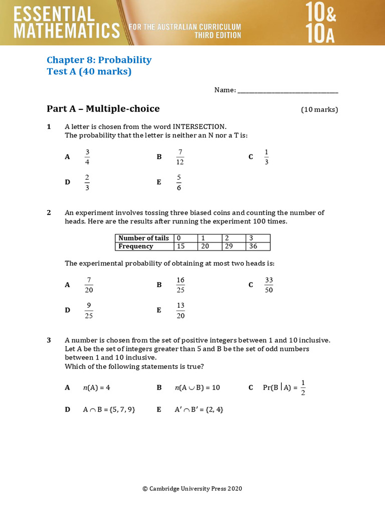 Probability Test Questions and Solutions | PDF | Probability ...