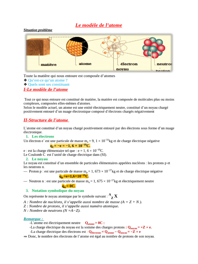 Modèle de l'atome et sa structure | PDF | Noyau atomique | Atomes