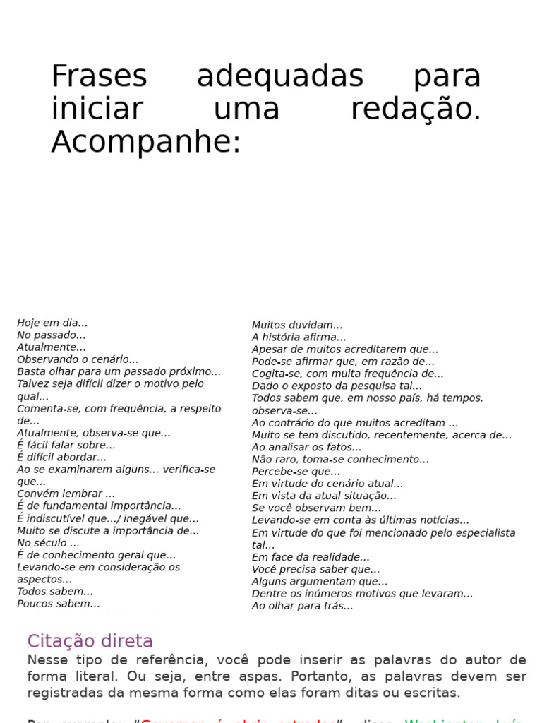 Frases Adequadas para Iniciar Uma Redação | PDF | Conhecimento