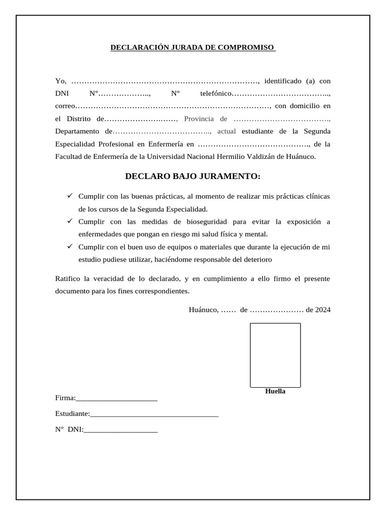 Declaración Jurada de Compromiso | PDF | Crecimiento personal y ...