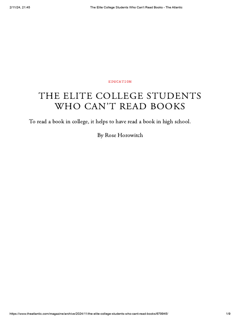 The Elite College Students Who Can't Read Books - The Atlantic | PDF ...