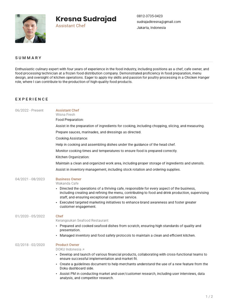 Culinary Expert with Chef Experience | PDF | Chef | Cooking