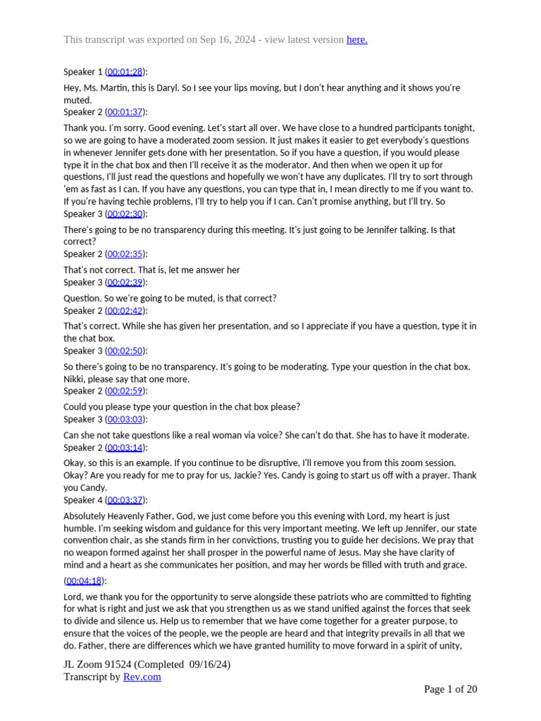 JL Zoom 91524 Transcript 3 | PDF | Prayer