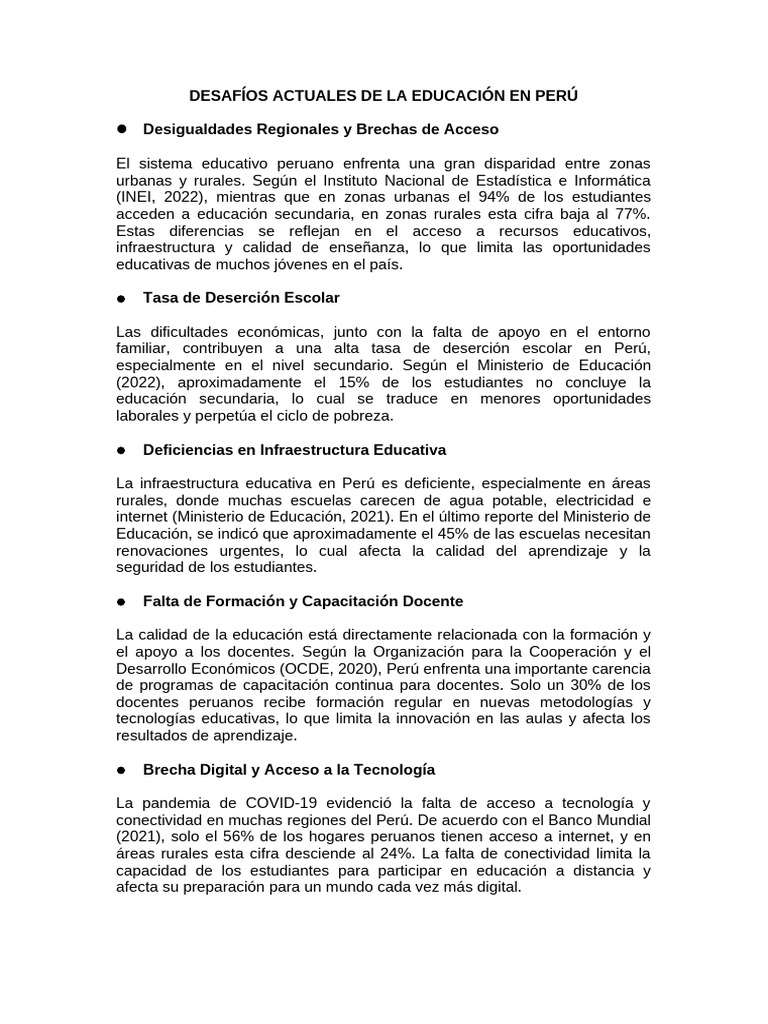 Desafíos Actuales de La Educación en Perú | PDF | Enseñando | Perú