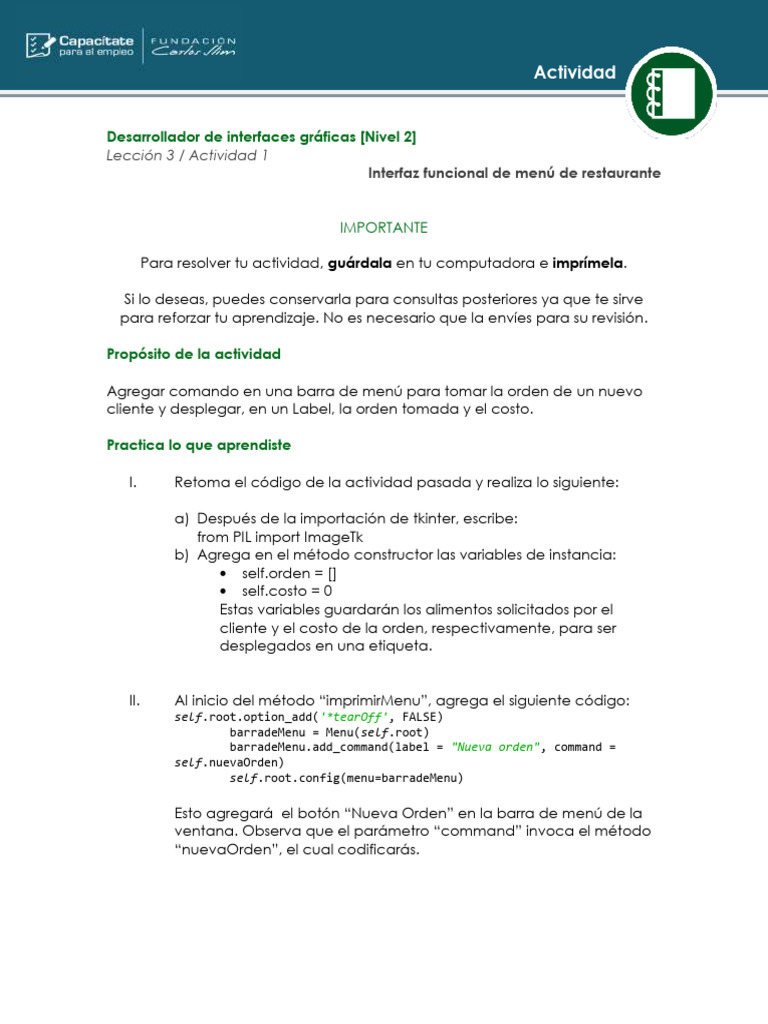 Interfaz Funcional de Menú de Restaurante | PDF | Informática ...