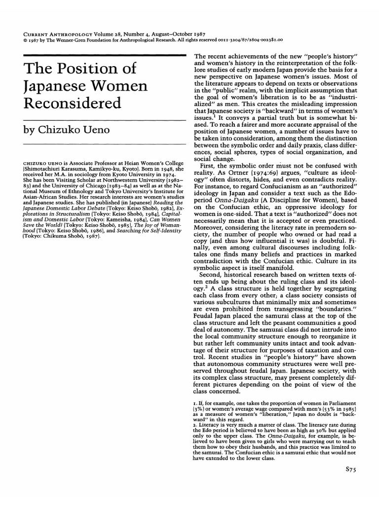 The Position of Japanese Women Reconsidered | PDF