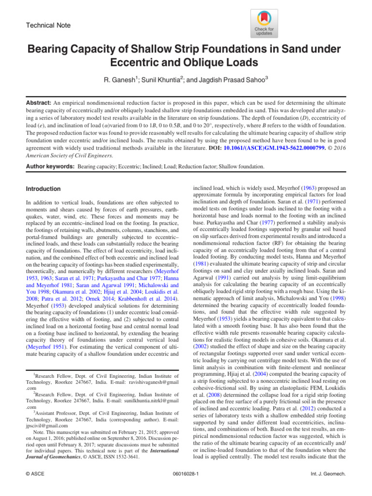 2016 - Bearing Capacity of Shallow Strip Foundations in Sand Under ...