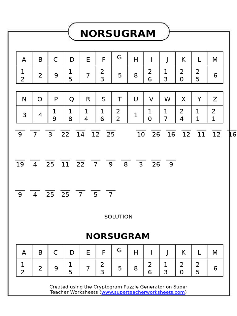 NORSUGRAM Cryptogram Puzzle | PDF | Word Puzzles | Puzzles