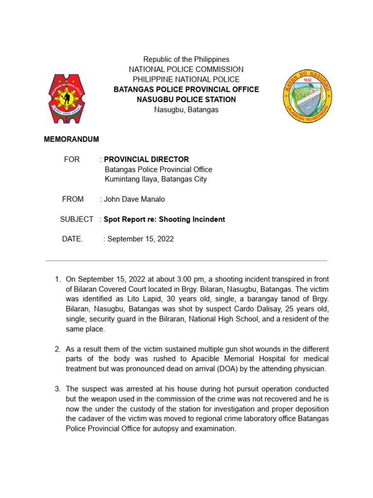 Batangas Shooting Incident Report | PDF
