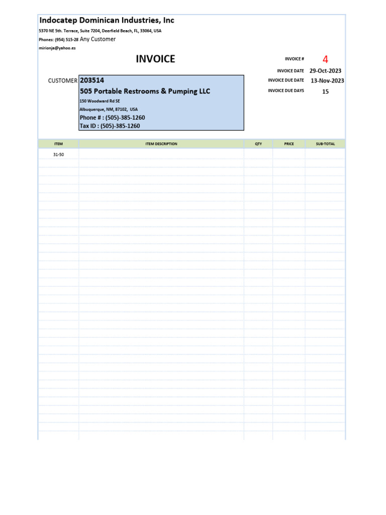 Invoice for Portable Restrooms Services | PDF