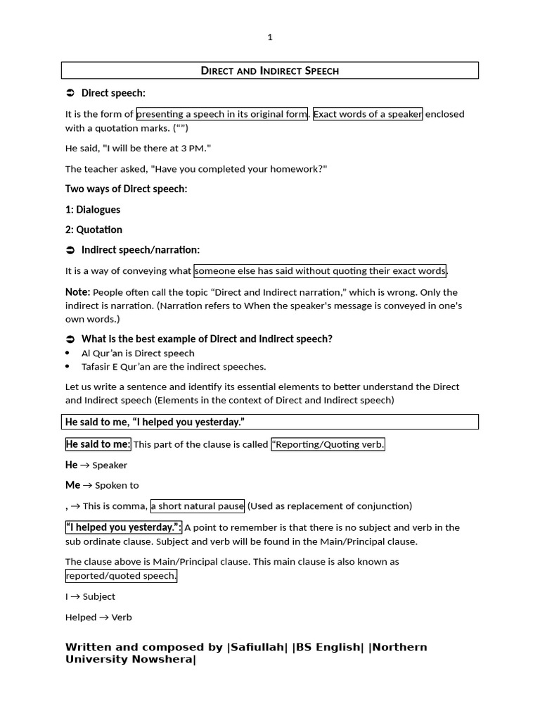 Direct and Indirect Speech Explained | PDF | Grammar | Linguistics