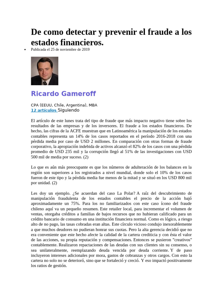 De Como Detectar Y Prevenir El Fraude A Los Estados Financieros Pdf