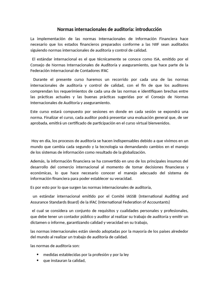 Normas Internacionales de Auditoria | PDF | Auditoría | Contralor