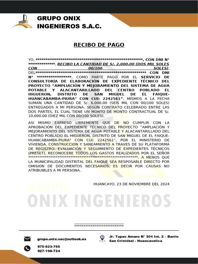 Recibo de Pago por Consultoría Técnica | PDF