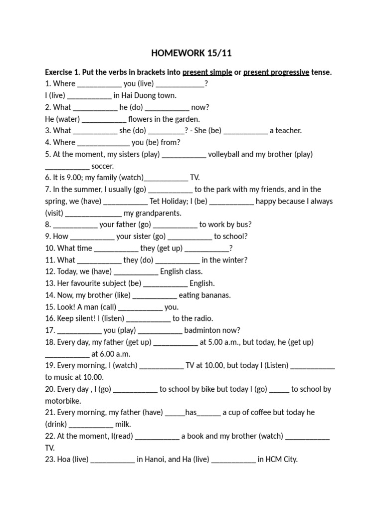 Present and Past Tense Exercises | PDF