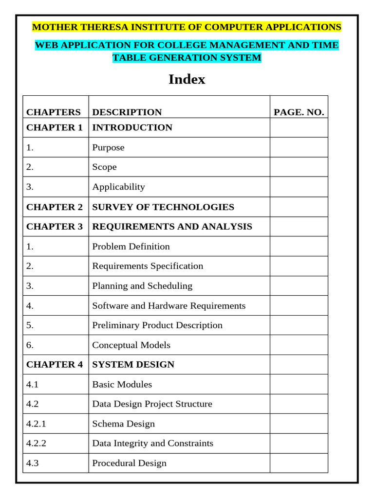 College Project Index Page Format | PDF