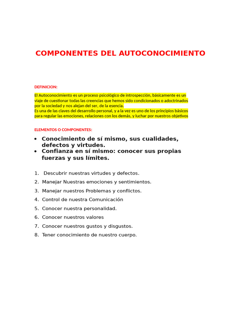 Componentes del Autoconocimiento | PDF | Las emociones ...