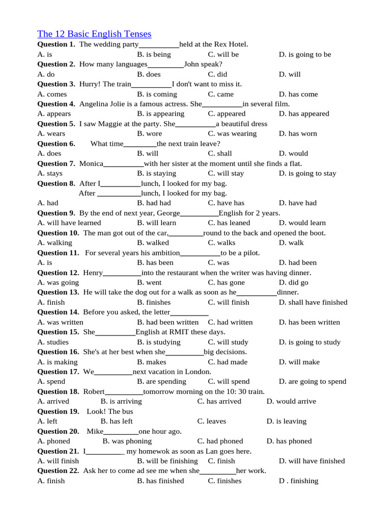 The 12 Basic English Tenses | PDF
