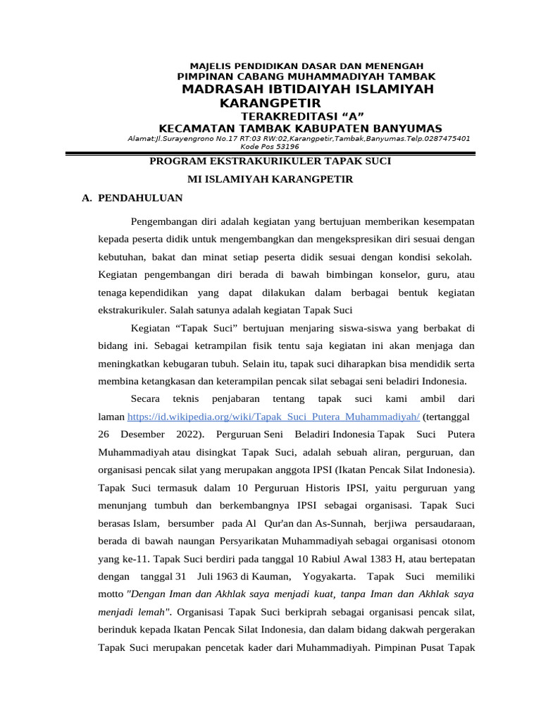 Program Ekstrakurikuler Tapak Suci | PDF