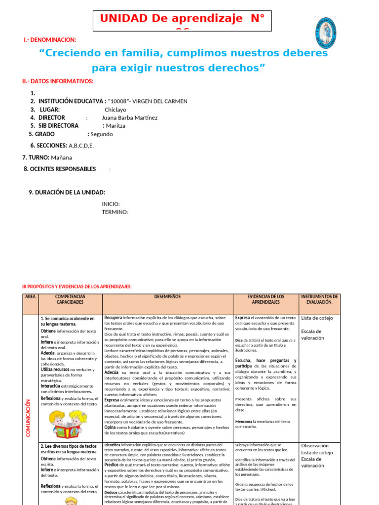 Unidad de Aprendizaje de Derechos | PDF | Números | Evaluación