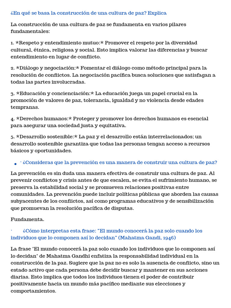 Pilares para una Cultura de Paz | PDF | Paz | Derechos humanos