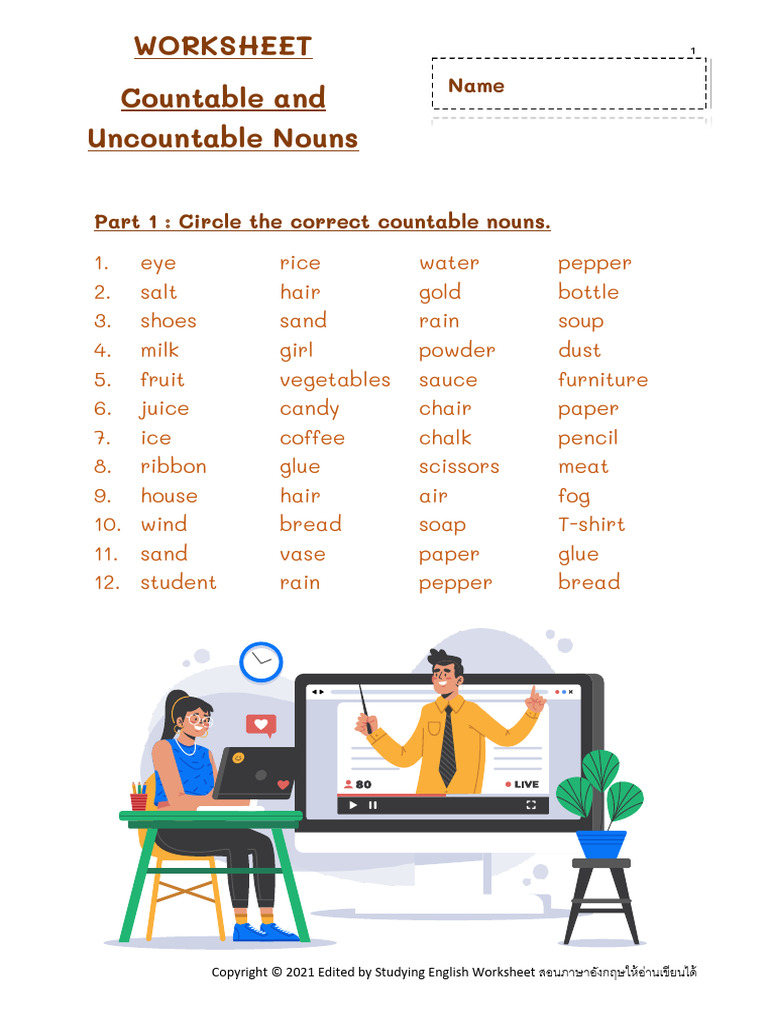 ป.5 Worksheet Countable and Uncountable Nouns + เฉลย | PDF | Linguistic ...