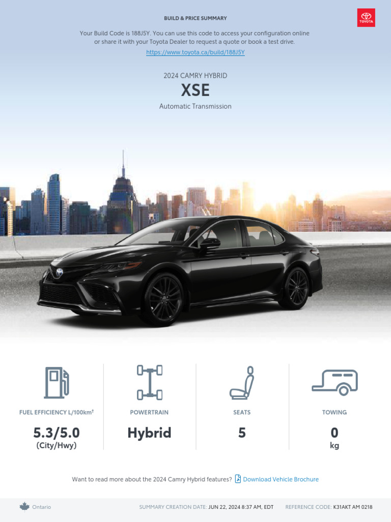 Toyota Build and Price 2024 Camry Hybrid XSE 240623 090335 | PDF ...