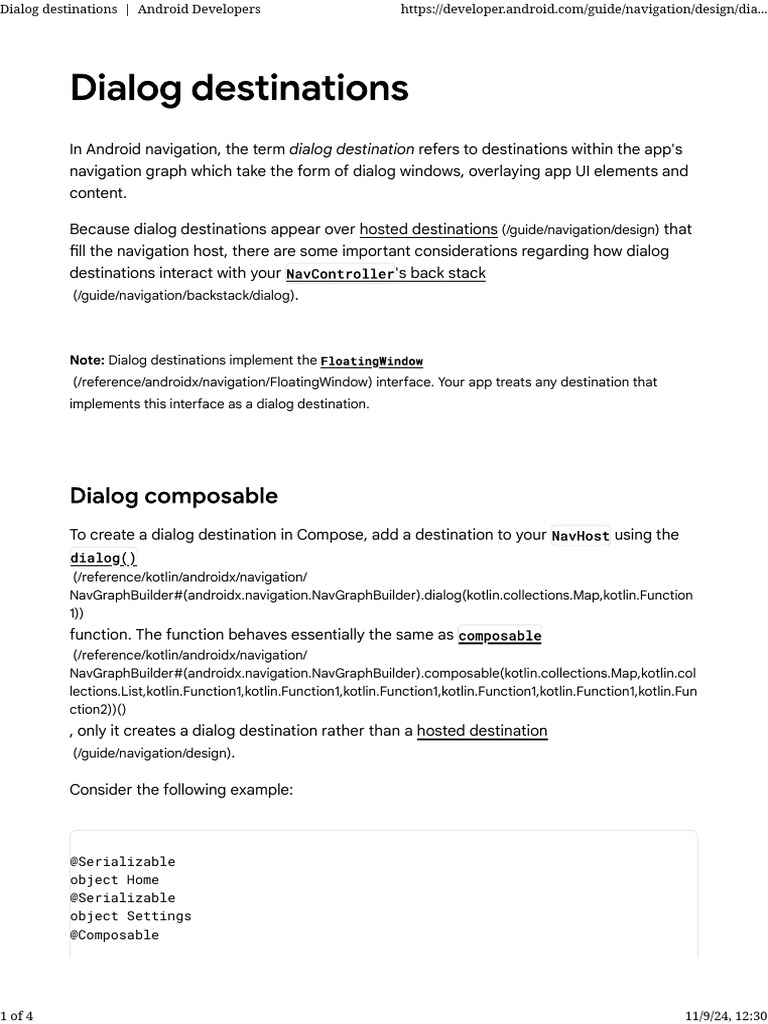 Dialog Destinations in Android Compose | PDF | Android (Operating ...