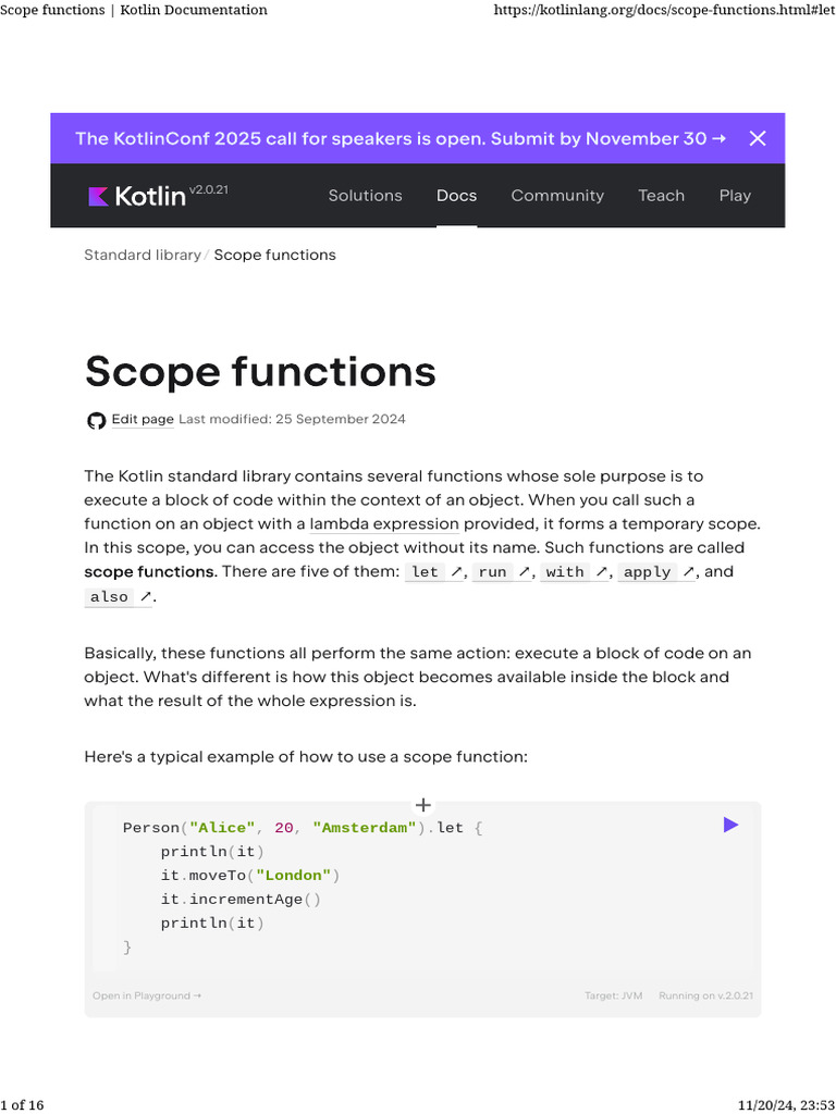 Scope Functions - Kotlin Documentation | PDF | Anonymous Function ...