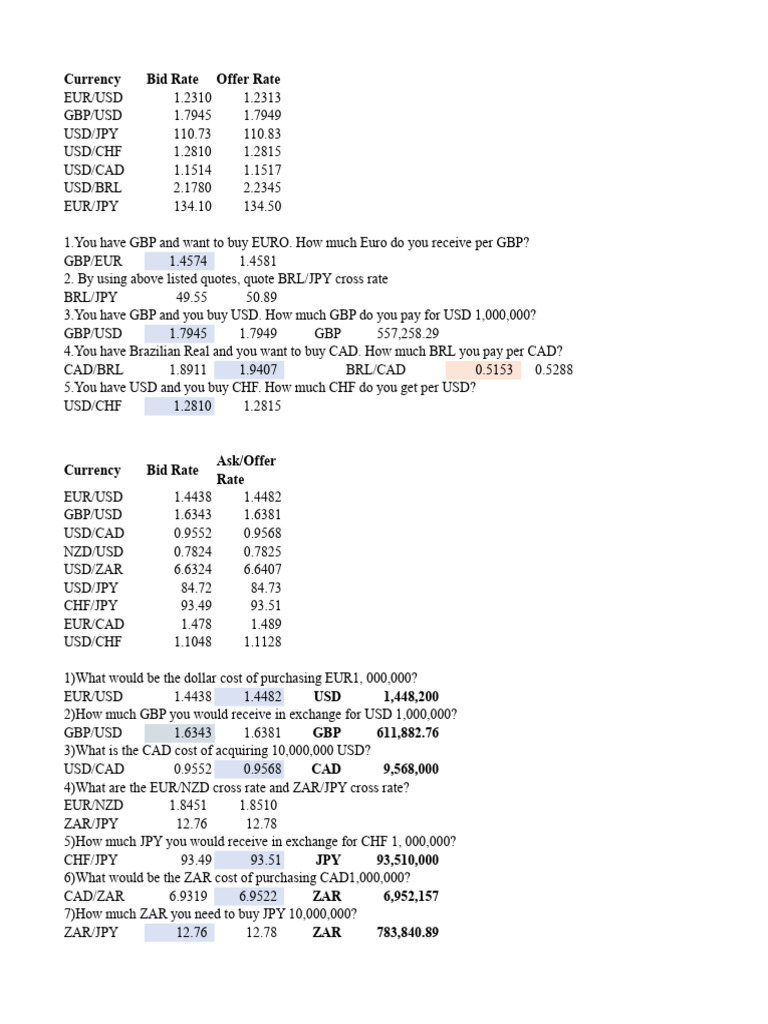 Cross Rates and Currency Exchange Rates | PDF | Sports & Recreation