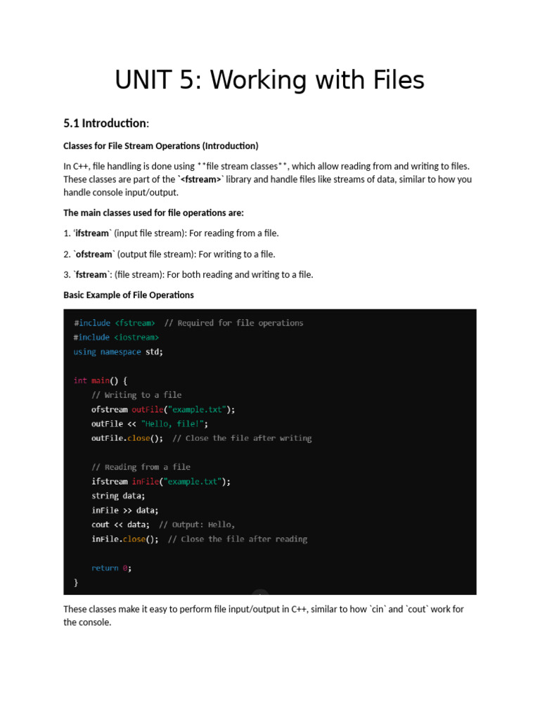 Unit 5 - Oop | PDF | C++ | Computer File