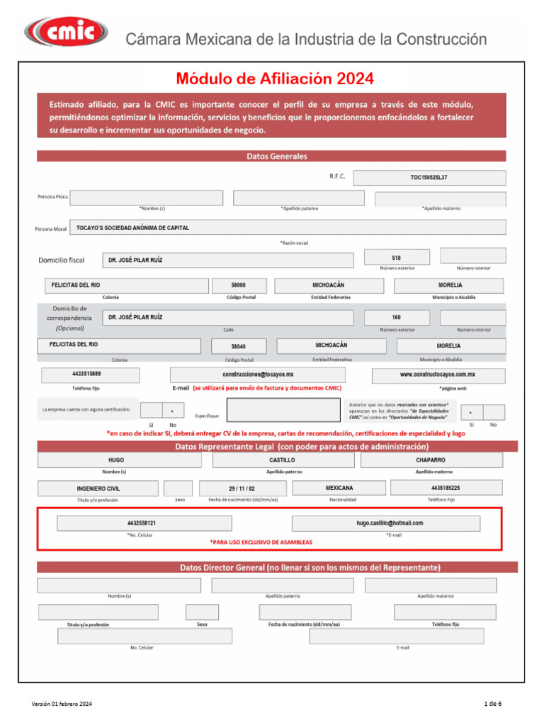 Afiliación CMIC para Contratistas 2024 | PDF | México