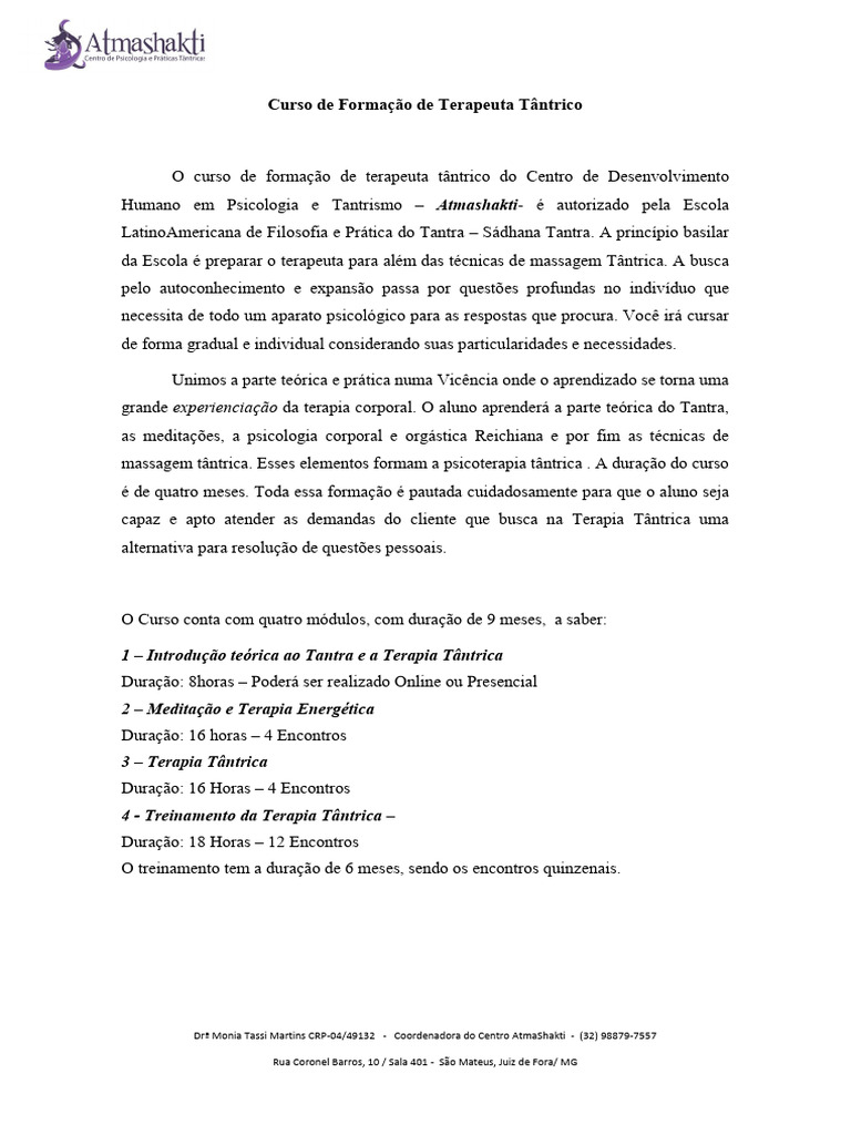 Curso de Formação em Terapia Tântrica | PDF | Tantra | Orgasmo