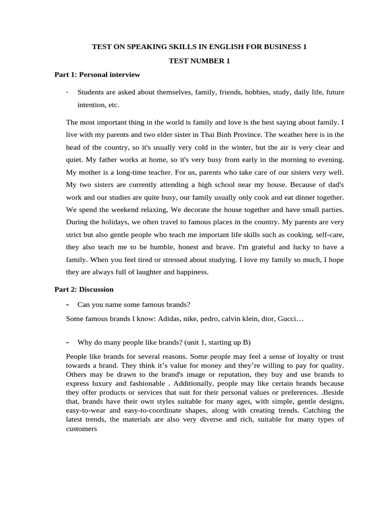 English Speaking Skills Test for Business | PDF | Brand