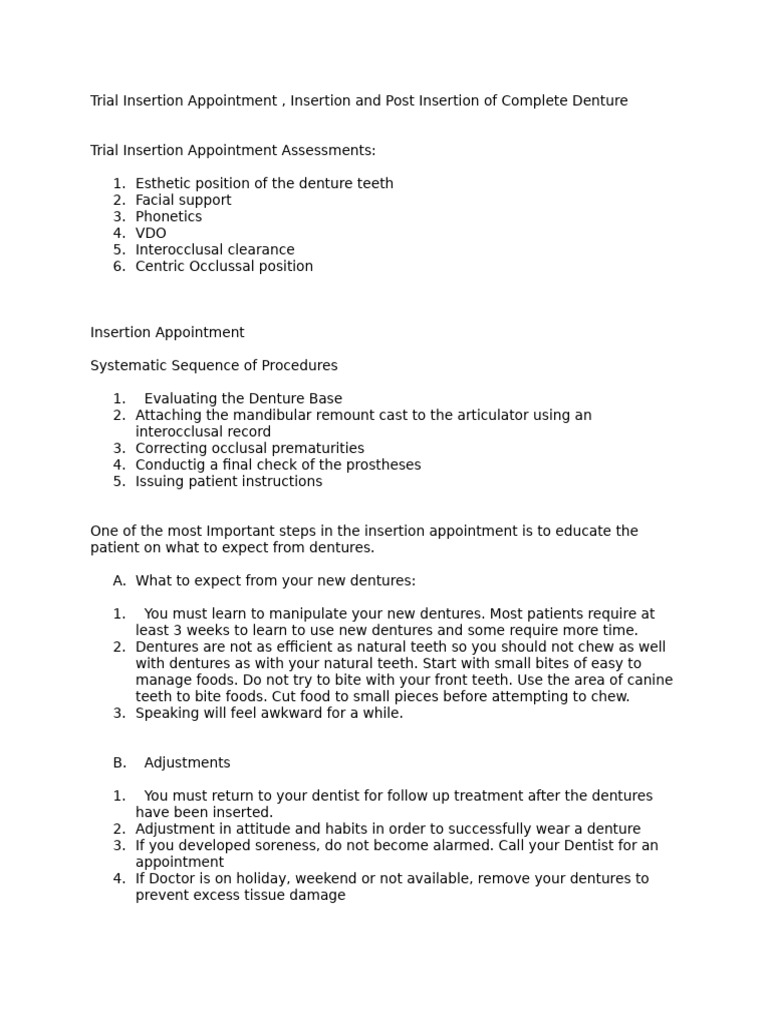 Insertion and Post Insertion | PDF | Dentures | Mouth