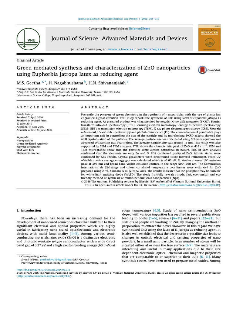 Green Mediated Synthesis and Characterization of ZnO Nanoparticles ...