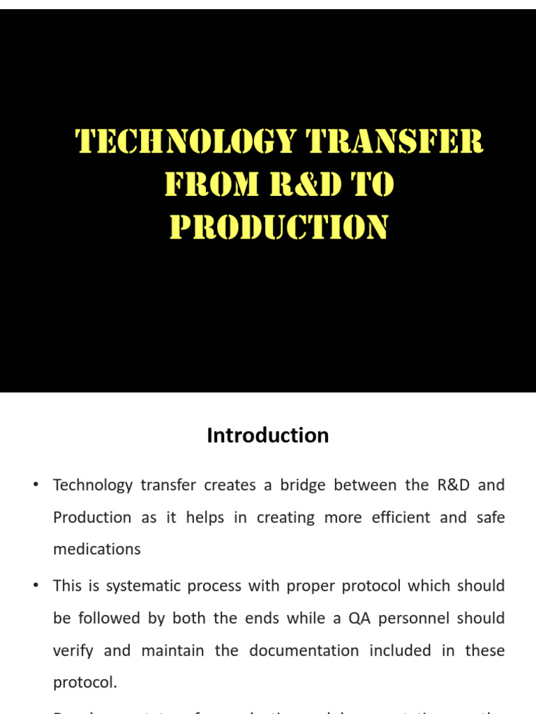 R&D to Production Technology Transfer Guide | PDF