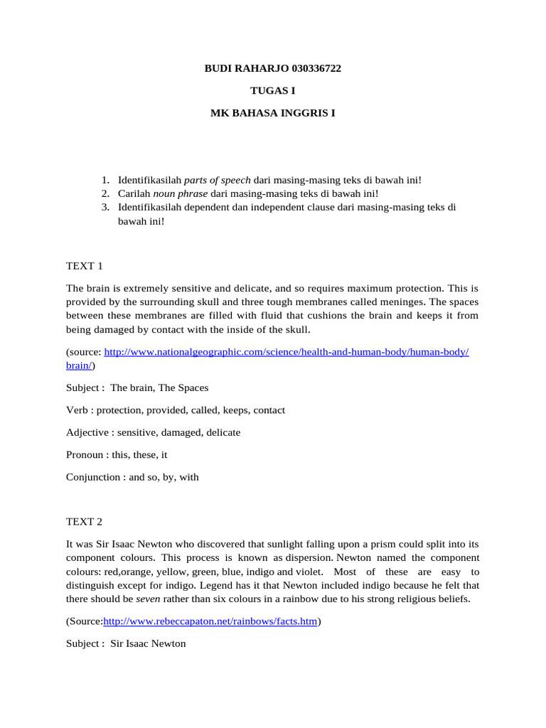 Parts of Speech Analysis Assignment | PDF | Language Arts & Discipline ...