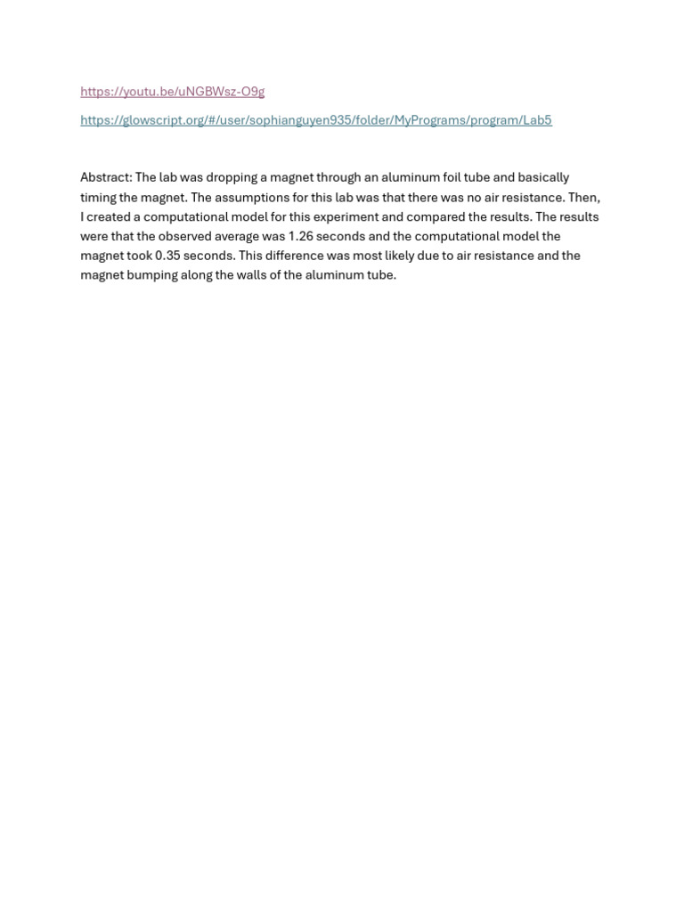 Magnet Drop Lab Results & Model Comparison | PDF | Teaching Methods ...