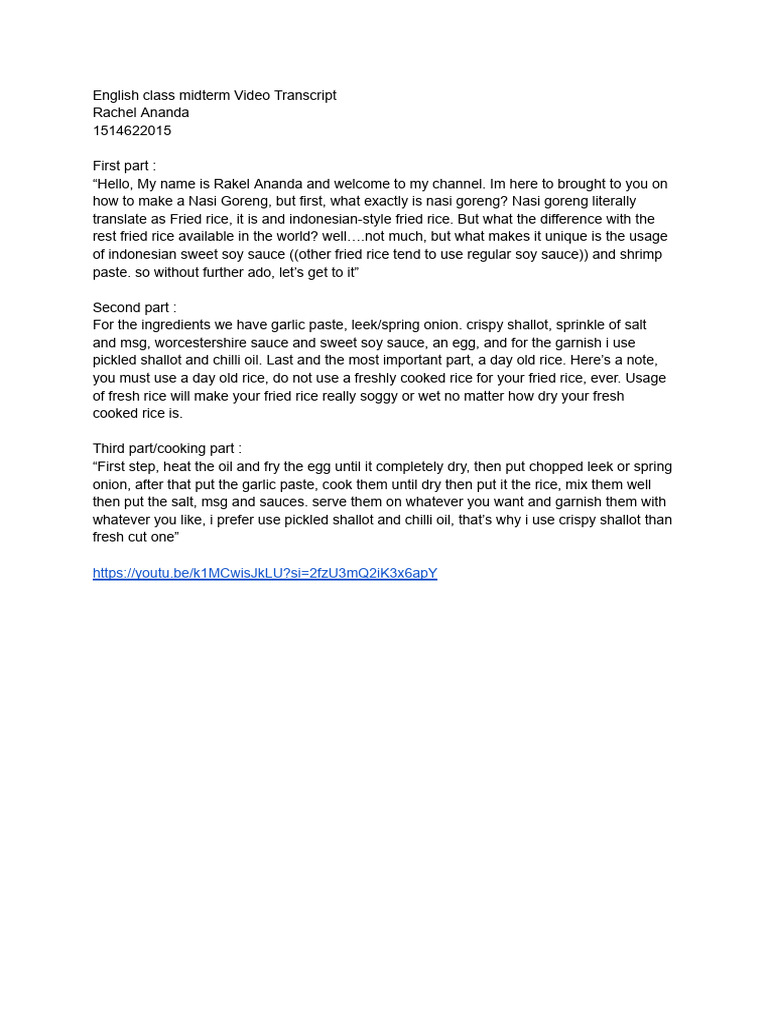 English Class Midterm Video Transcript | PDF