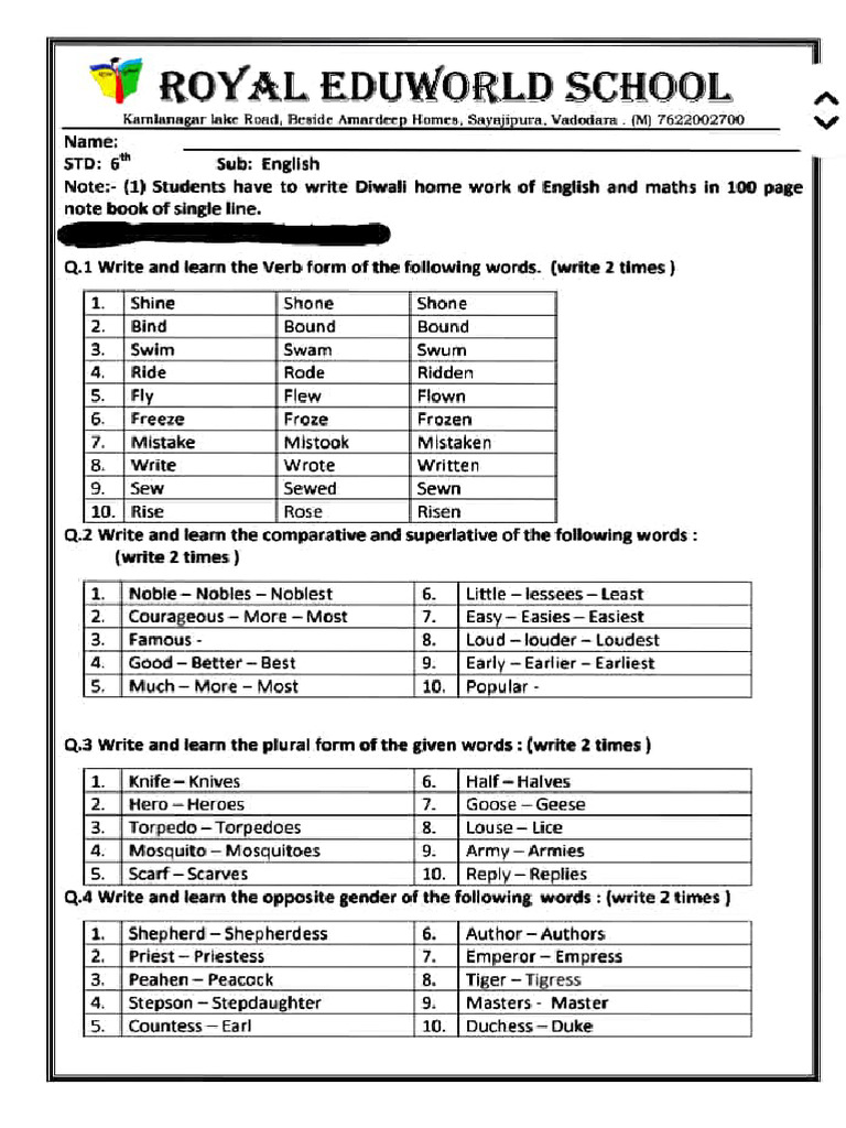 Royal Eduworld School Homework Guide Pdf Grammar Languages