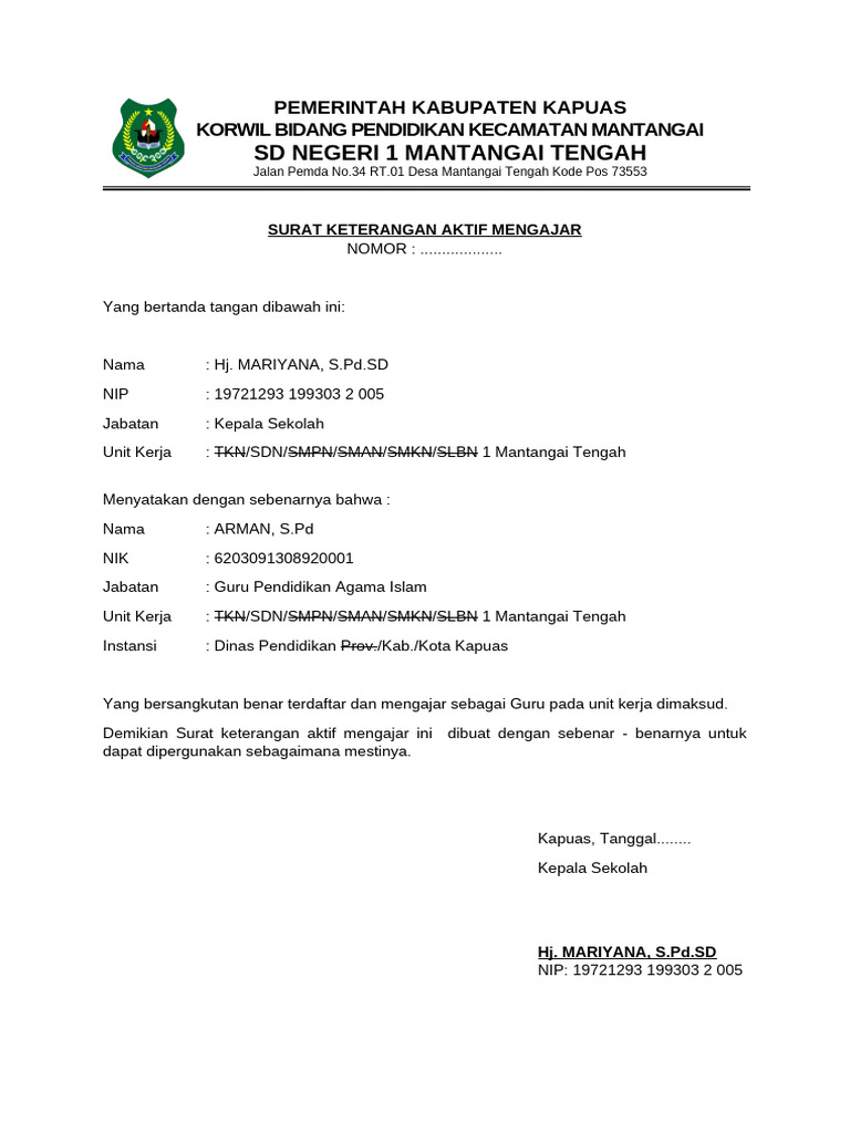 Format Surat Keterangan Mengajar 2024 Pdf 
