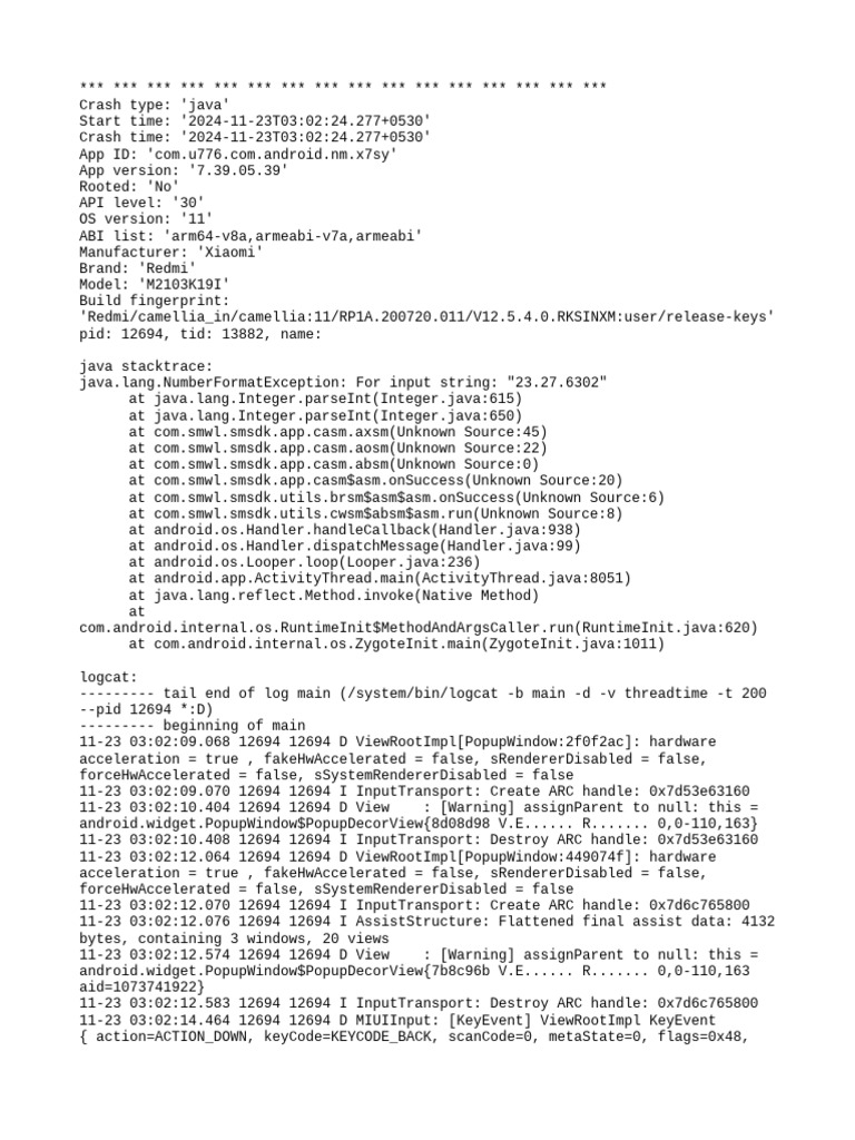 SMSDK Java Crash Report Analysis | PDF | Android (Operating System ...