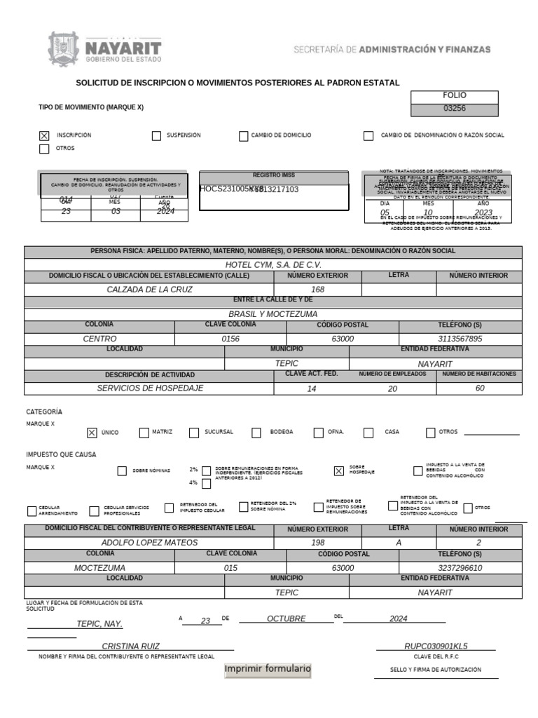 Registro de Inscripción y Movimientos Fiscales | PDF | Gobierno