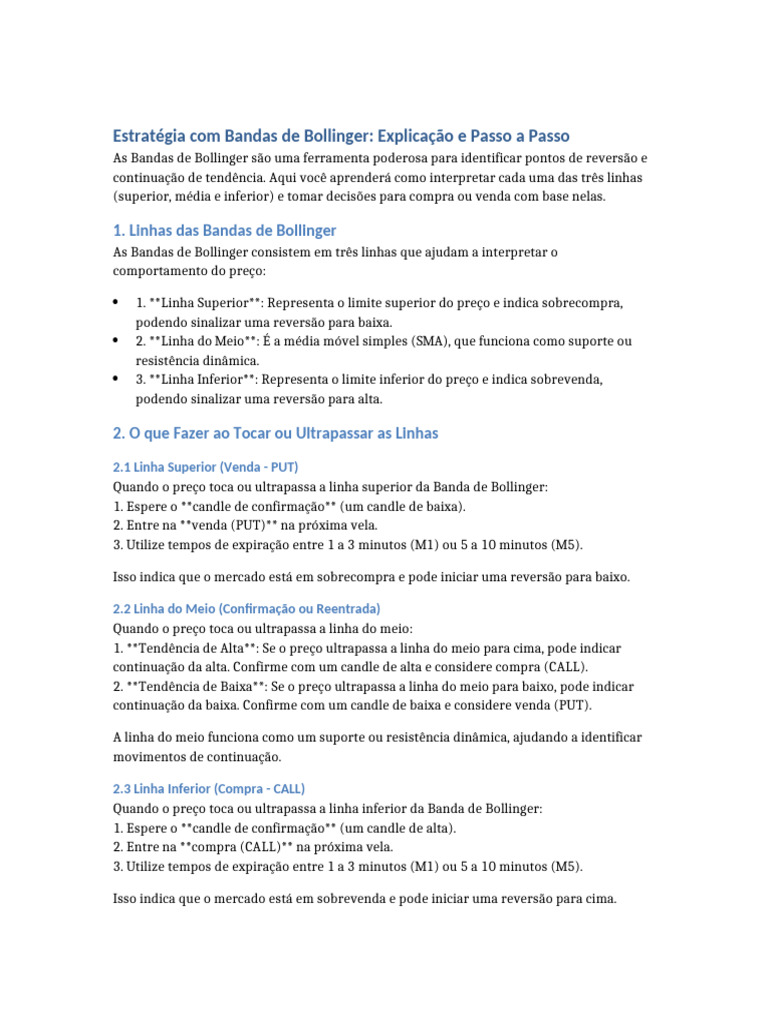 Estratégia de Trading com Bandas de Bollinger | PDF