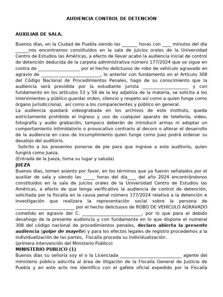 Audiencia de Control de Detención en Puebla | PDF | Fiscal | Policía