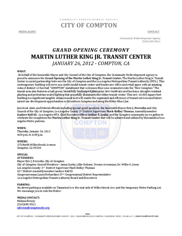 Compton MLK Transit Center Grand Opening | PDF