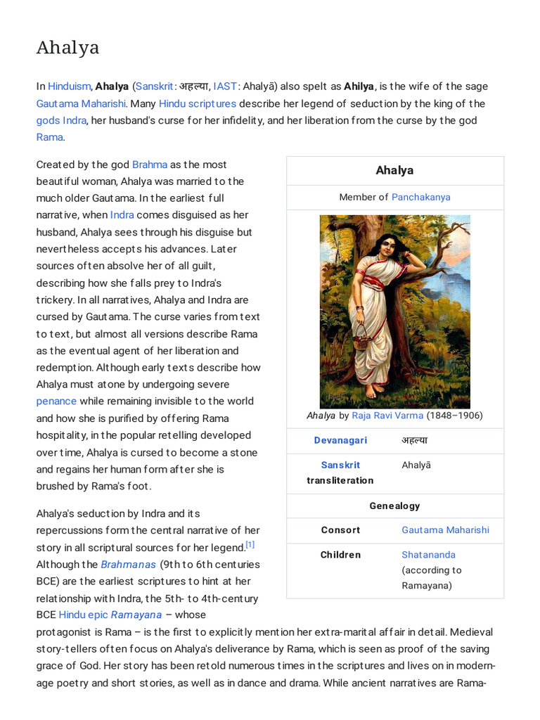 Ahalya - Wikipedia | PDF | Hindu Mythology | Hindu Literature